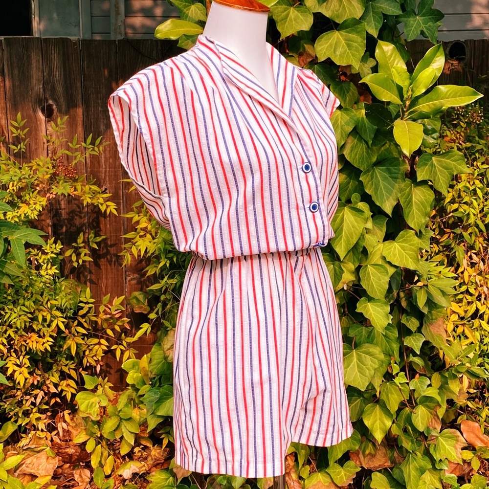 SOLD 1980s Red White & Blue Cap Sleeve Romper - Picture 3 of 9